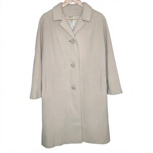 Vtg 100% Cashmere Cream Single Breast Midi Women Coat Trench Old Money Luxe